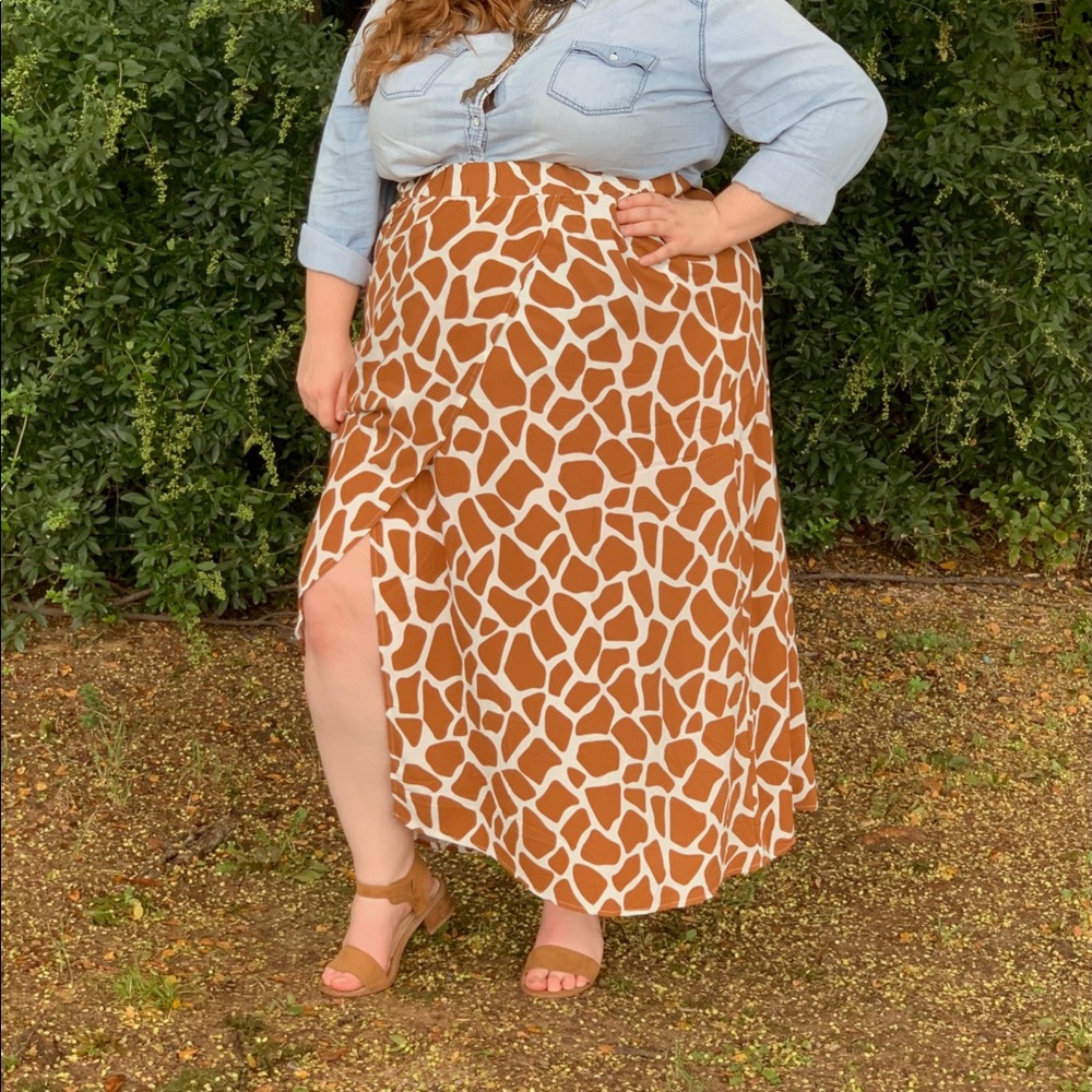 Giraffe Print Maxi Skirt with Slit